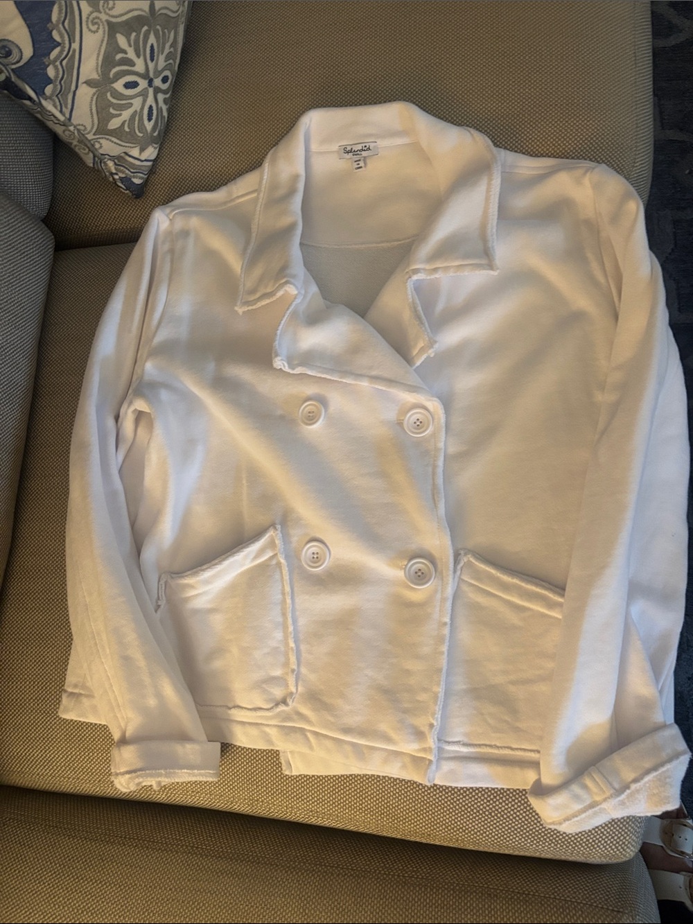 Splendid White Double-Breasted Cotton Blazer